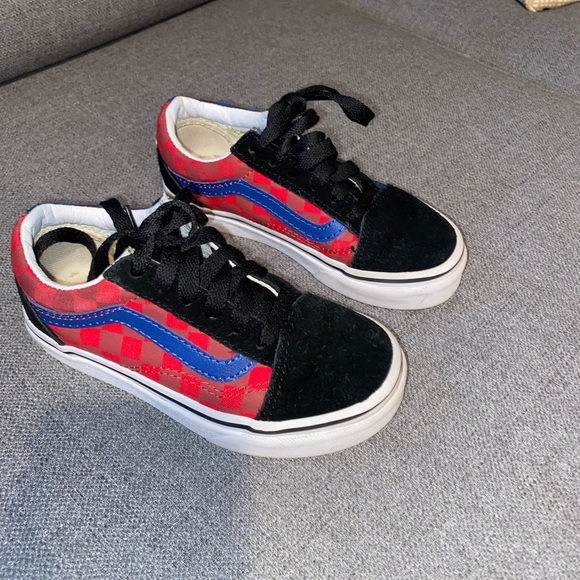 red black and blue vans